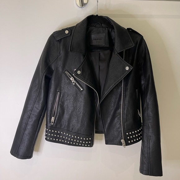 SOLD BlankNYC black faux leather biker jacket with silver studded detailing - Picture 8 of 10
